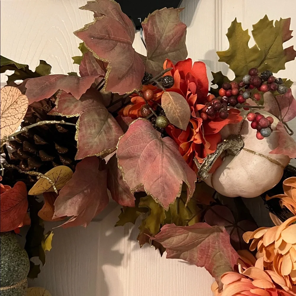 Autumn Harvest Wreath with Pumpkins and Pinecones